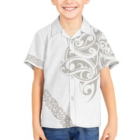 All White Maori Tribal Tattoo Personalised Kid Hawaiian Shirt Stone Gray Polynesian Style - Polynesian Pride