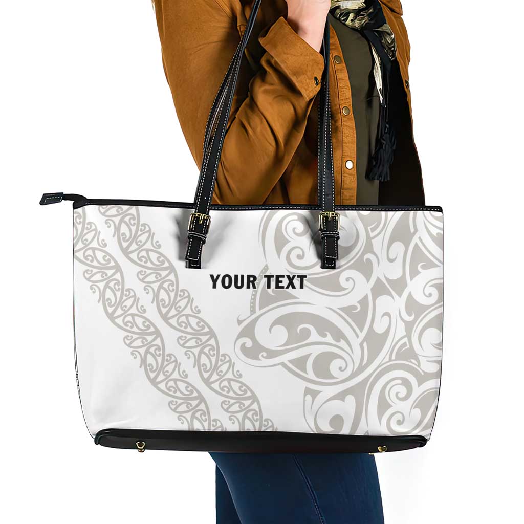 All White Maori Tribal Tattoo Personalised Leather Tote Bag Stone Gray Polynesian Style - Polynesian Pride