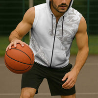 All White Maori Tribal Tattoo Personalised Sleeveless Zip Hoodie Stone Gray Polynesian Style LT9