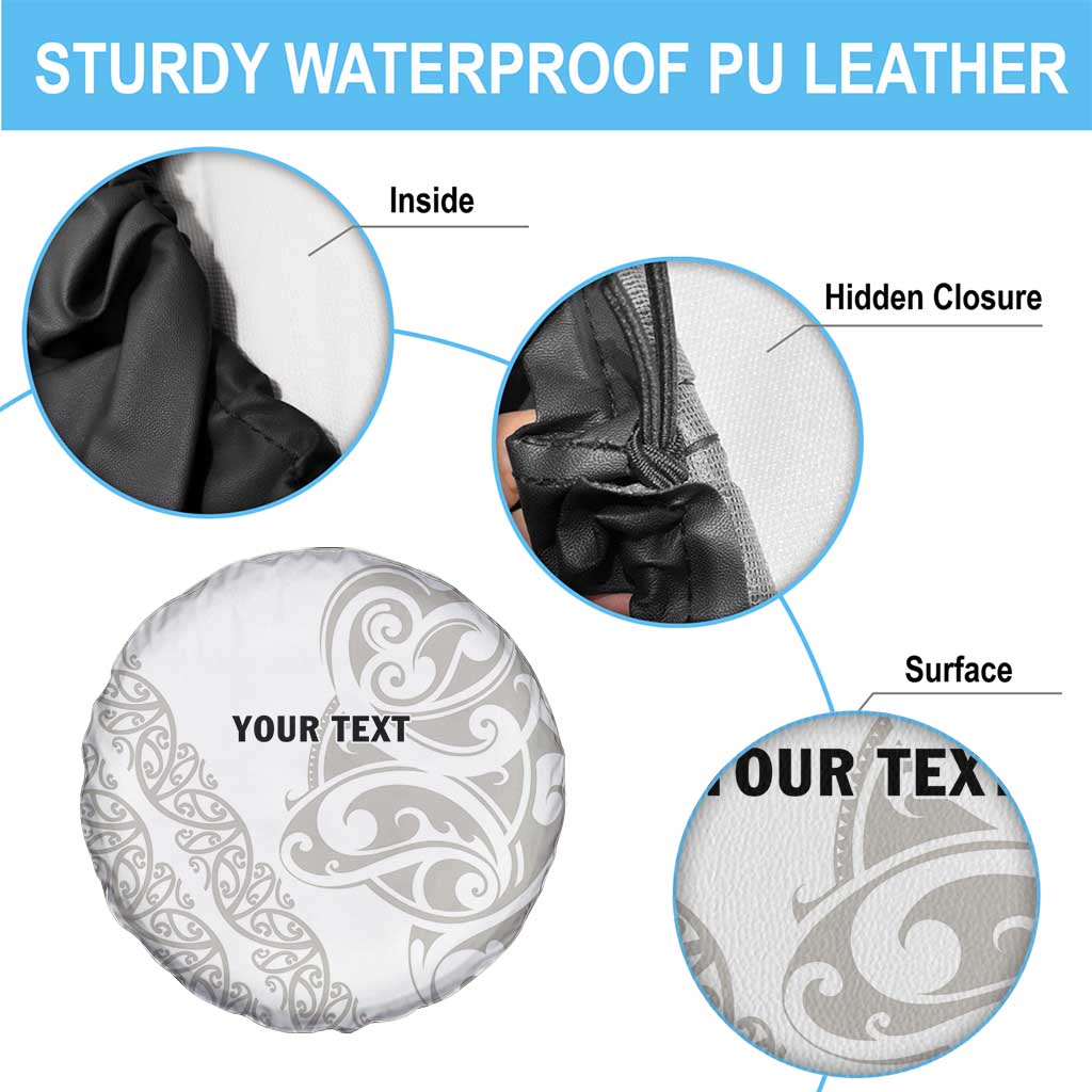 All White Maori Tribal Tattoo Personalised Spare Tire Cover Stone Gray Polynesian Style - Polynesian Pride