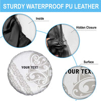 All White Maori Tribal Tattoo Personalised Spare Tire Cover Stone Gray Polynesian Style - Polynesian Pride