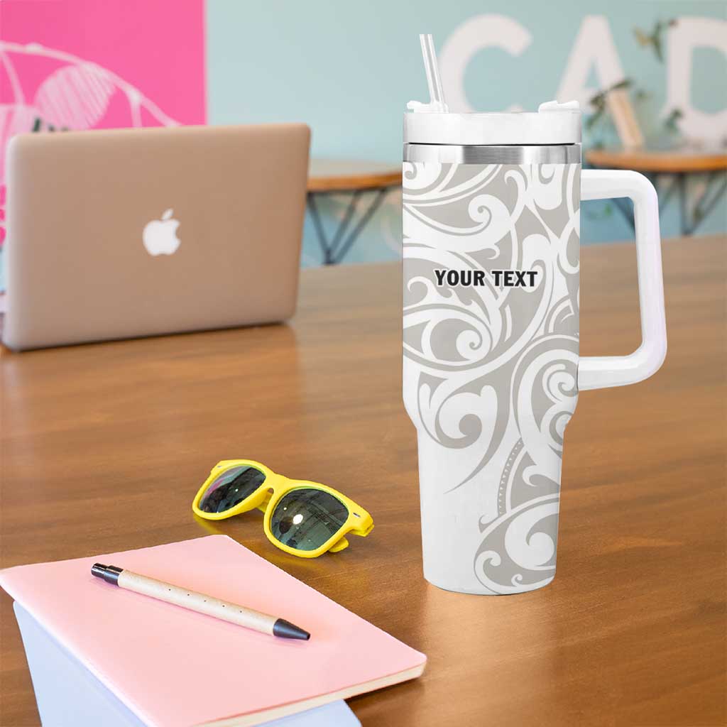 All White Maori Tribal Tattoo Personalised Tumbler With Handle Stone Gray Polynesian Style - Polynesian Pride