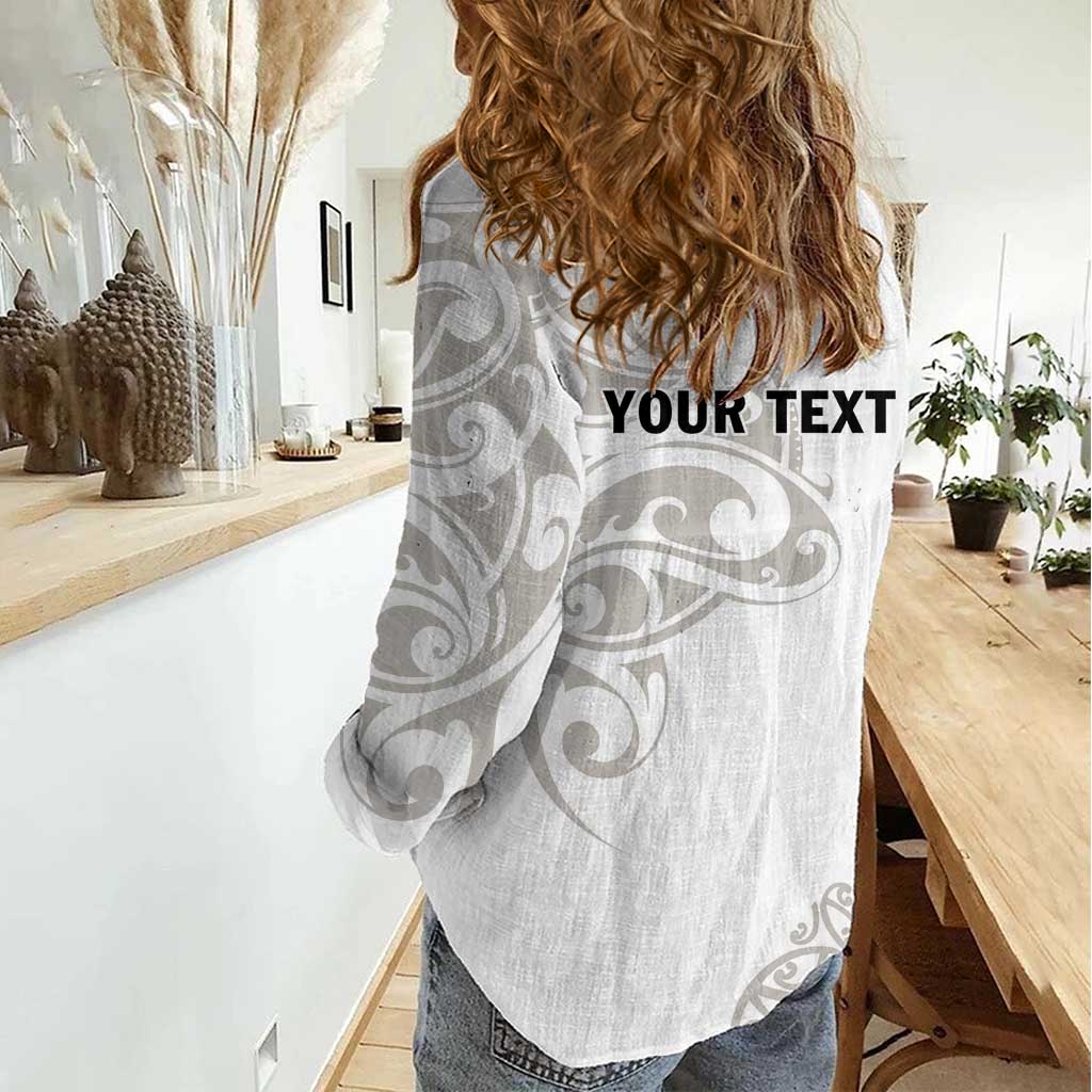 All White Maori Tribal Tattoo Personalised Women Casual Shirt Stone Gray Polynesian Style LT9 - Polynesian Pride