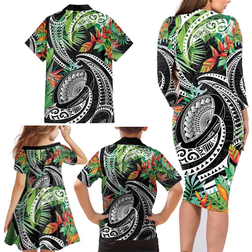 Polynesian Pacific Rugby Tribal Family Matching Long Sleeve Bodycon Dress and Hawaiian Shirt Tropical Vibe LT9 - Polynesian Pride