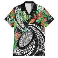 Polynesian Pacific Rugby Tribal Family Matching Long Sleeve Bodycon Dress and Hawaiian Shirt Tropical Vibe LT9 Dad's Shirt - Short Sleeve Black - Polynesian Pride