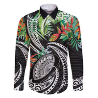 Polynesian Pacific Rugby Tribal Family Matching Long Sleeve Bodycon Dress and Hawaiian Shirt Tropical Vibe LT9 Dad's Shirt - Long Sleeve Black - Polynesian Pride