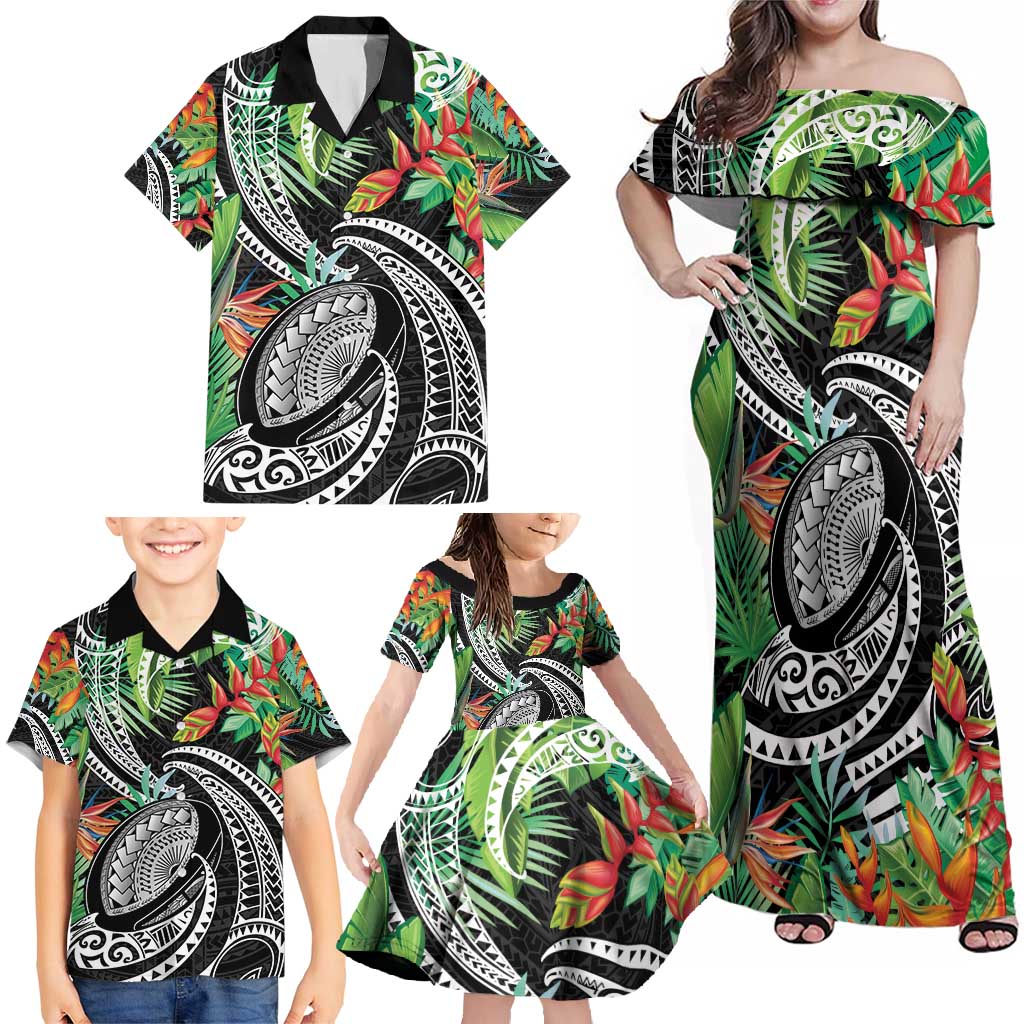 Polynesian Pacific Rugby Tribal Family Matching Off Shoulder Maxi Dress and Hawaiian Shirt Tropical Vibe LT9 - Polynesian Pride