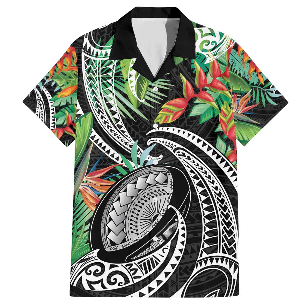 Polynesian Pacific Rugby Tribal Family Matching Short Sleeve Bodycon Dress and Hawaiian Shirt Tropical Vibe LT9 Dad's Shirt - Short Sleeve Black - Polynesian Pride