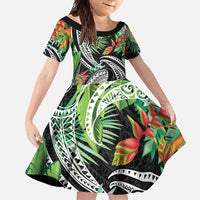 Polynesian Pacific Rugby Tribal Family Matching Summer Maxi Dress and Hawaiian Shirt Tropical Vibe LT9 Daughter's Dress Black - Polynesian Pride