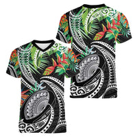 Polynesian Pacific Rugby Tribal Women V-Neck T-Shirt Tropical Vibe