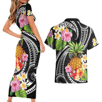 Hau'oli Makahiki Hou Couples Matching Short Sleeve Bodycon Dress and Hawaiian Shirt Aloha Pineapple Tropical Vibe LT9 - Polynesian Pride