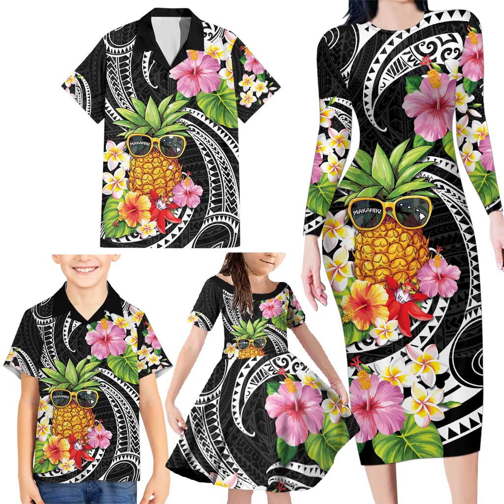 Hau'oli Makahiki Hou Family Matching Long Sleeve Bodycon Dress and Hawaiian Shirt Aloha Pineapple Tropical Vibe LT9 - Polynesian Pride