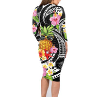 Hau'oli Makahiki Hou Family Matching Long Sleeve Bodycon Dress and Hawaiian Shirt Aloha Pineapple Tropical Vibe LT9 - Polynesian Pride