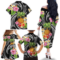 Hau'oli Makahiki Hou Family Matching Off The Shoulder Long Sleeve Dress and Hawaiian Shirt Aloha Pineapple Tropical Vibe LT9 - Polynesian Pride