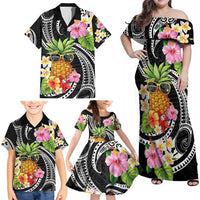 Hau'oli Makahiki Hou Family Matching Off Shoulder Maxi Dress and Hawaiian Shirt Aloha Pineapple Tropical Vibe LT9 - Polynesian Pride