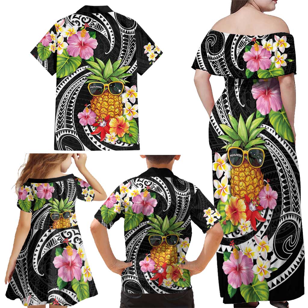Hau'oli Makahiki Hou Family Matching Off Shoulder Maxi Dress and Hawaiian Shirt Aloha Pineapple Tropical Vibe LT9 - Polynesian Pride