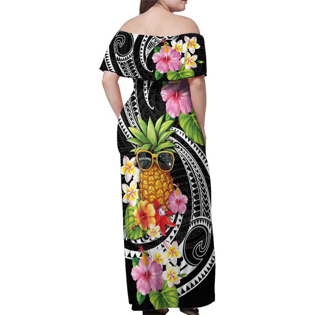 Hau'oli Makahiki Hou Family Matching Off Shoulder Maxi Dress and Hawaiian Shirt Aloha Pineapple Tropical Vibe LT9 - Polynesian Pride