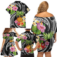 Hau'oli Makahiki Hou Family Matching Off Shoulder Short Dress and Hawaiian Shirt Aloha Pineapple Tropical Vibe LT9 - Polynesian Pride