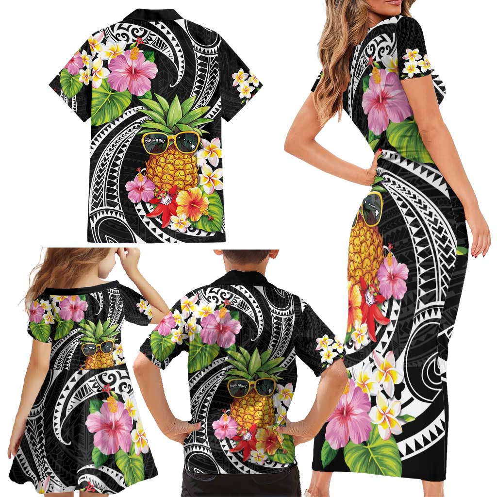 Hau'oli Makahiki Hou Family Matching Short Sleeve Bodycon Dress and Hawaiian Shirt Aloha Pineapple Tropical Vibe LT9 - Polynesian Pride