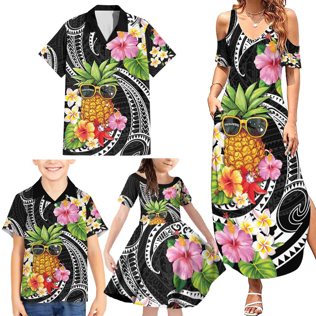 Hau'oli Makahiki Hou Family Matching Summer Maxi Dress and Hawaiian Shirt Aloha Pineapple Tropical Vibe LT9 - Polynesian Pride