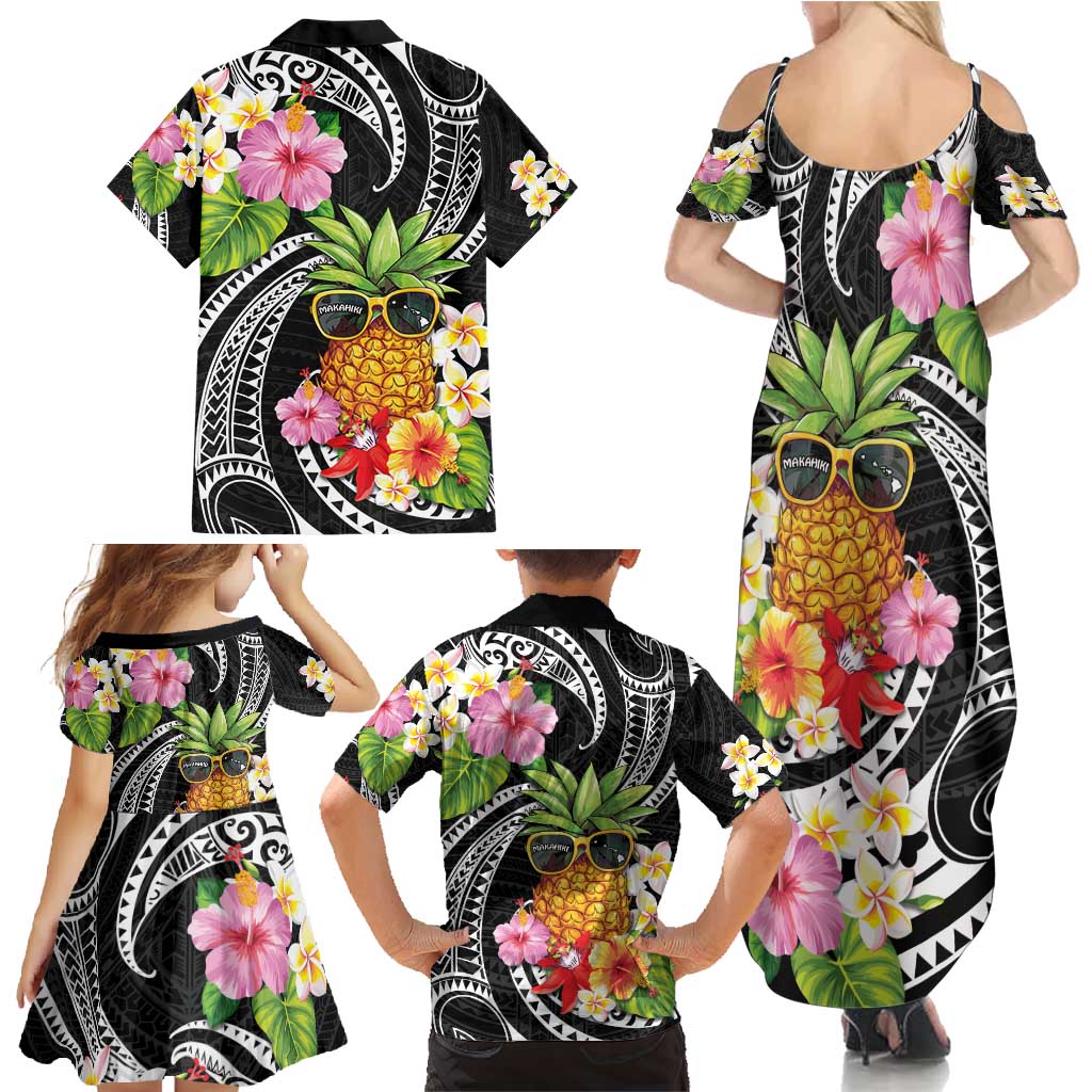 Hau'oli Makahiki Hou Family Matching Summer Maxi Dress and Hawaiian Shirt Aloha Pineapple Tropical Vibe LT9 - Polynesian Pride