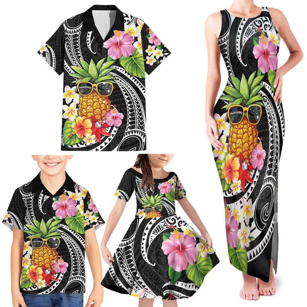 Hau'oli Makahiki Hou Family Matching Tank Maxi Dress and Hawaiian Shirt Aloha Pineapple Tropical Vibe LT9 - Polynesian Pride
