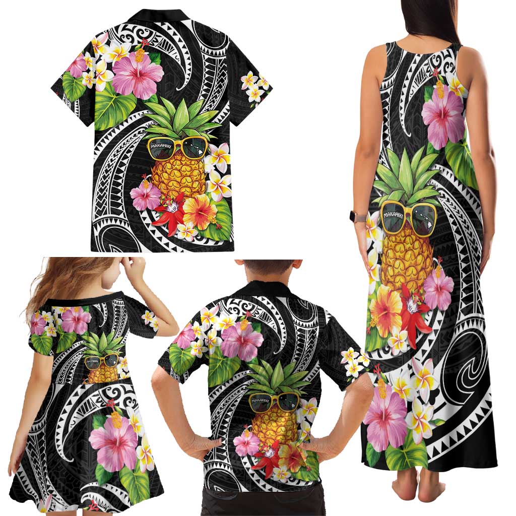 Hau'oli Makahiki Hou Family Matching Tank Maxi Dress and Hawaiian Shirt Aloha Pineapple Tropical Vibe LT9 - Polynesian Pride