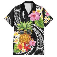 Hau'oli Makahiki Hou Family Matching Tank Maxi Dress and Hawaiian Shirt Aloha Pineapple Tropical Vibe LT9 Dad's Shirt - Short Sleeve Black - Polynesian Pride