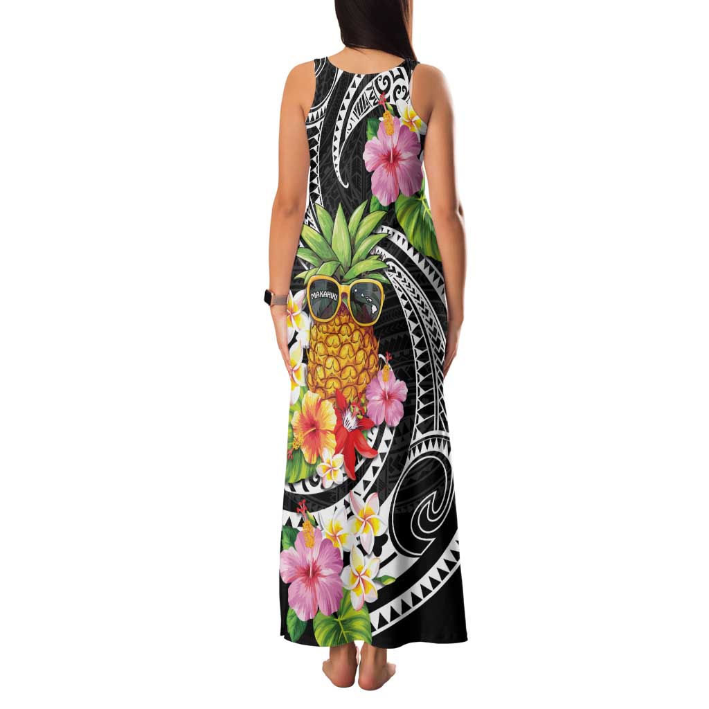 Hau'oli Makahiki Hou Family Matching Tank Maxi Dress and Hawaiian Shirt Aloha Pineapple Tropical Vibe LT9 - Polynesian Pride