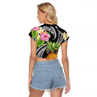 Hau'oli Makahiki Hou Raglan Cropped T Shirt Aloha Pineapple Tropical Vibe