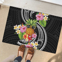 Hau'oli Makahiki Hou Rubber Doormat Aloha Pineapple Tropical Vibe