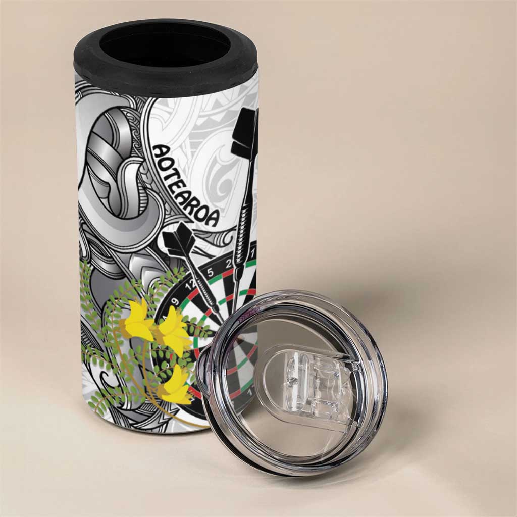 Personalised New Zealand Darts 4 in 1 Can Cooler Tumbler Kowhai Floral with Maori Tattoo LT9 - Polynesian Pride