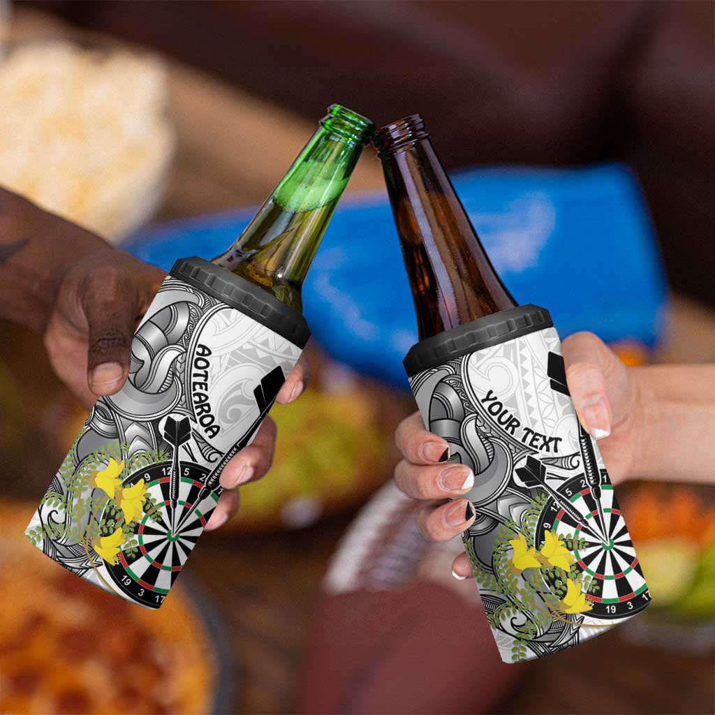 Personalised New Zealand Darts 4 in 1 Can Cooler Tumbler Kowhai Floral with Maori Tattoo LT9 - Polynesian Pride