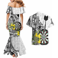 Personalised New Zealand Darts Couples Matching Mermaid Dress and Hawaiian Shirt Kowhai Floral with Maori Tattoo LT9 - Polynesian Pride