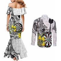 Personalised New Zealand Darts Couples Matching Mermaid Dress and Long Sleeve Button Shirt Kowhai Floral with Maori Tattoo LT9 - Polynesian Pride