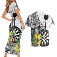 Personalised New Zealand Darts Couples Matching Short Sleeve Bodycon Dress and Hawaiian Shirt Kowhai Floral with Maori Tattoo LT9 - Polynesian Pride