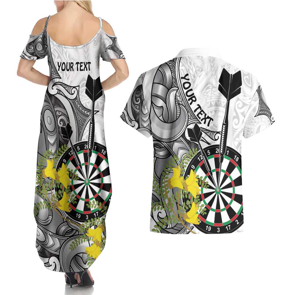 Personalised New Zealand Darts Couples Matching Summer Maxi Dress and Hawaiian Shirt Kowhai Floral with Maori Tattoo LT9 - Polynesian Pride