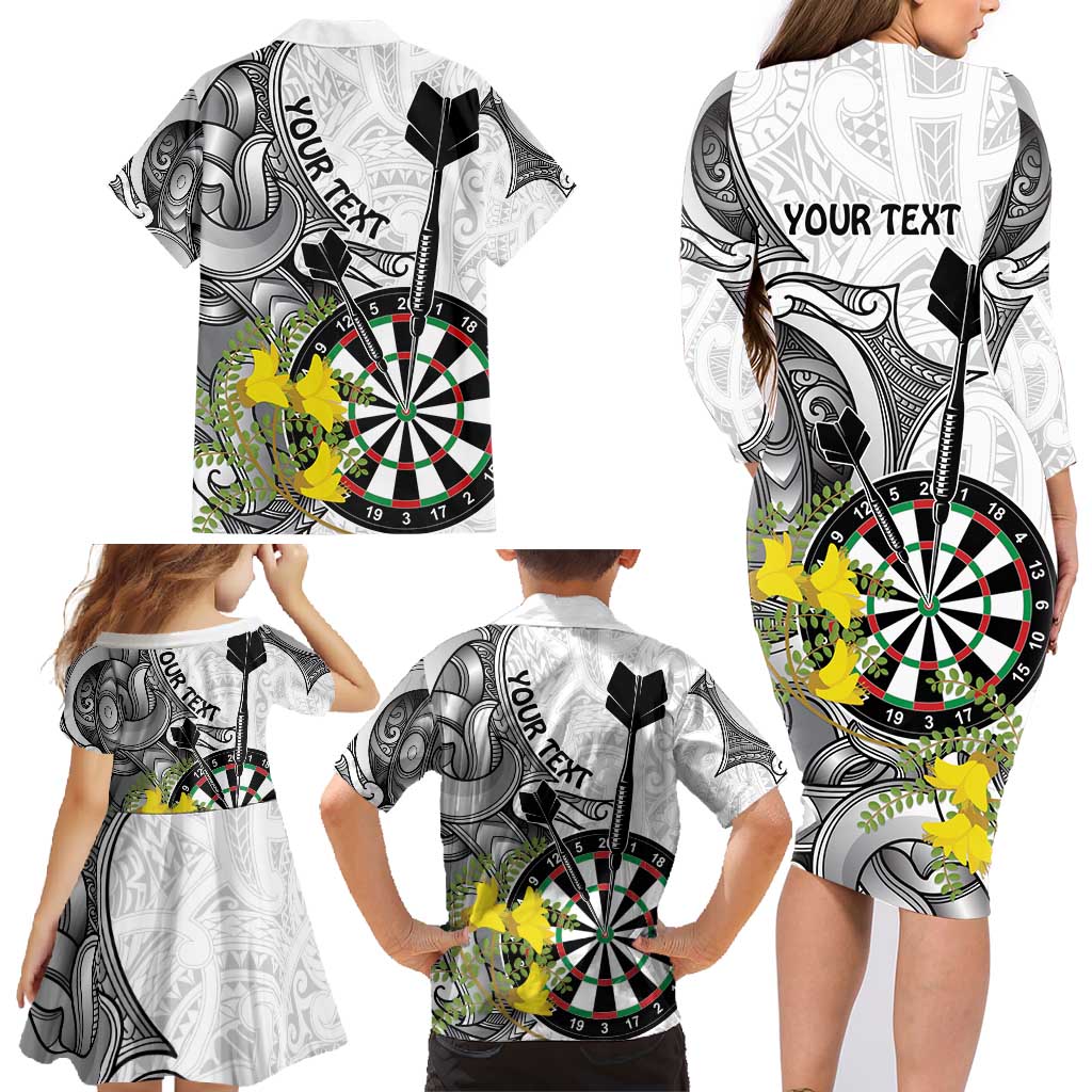 Personalised New Zealand Darts Family Matching Long Sleeve Bodycon Dress and Hawaiian Shirt Kowhai Floral with Maori Tattoo LT9 - Polynesian Pride