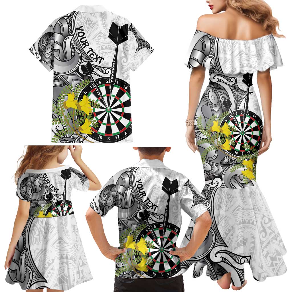 Personalised New Zealand Darts Family Matching Mermaid Dress and Hawaiian Shirt Kowhai Floral with Maori Tattoo LT9 - Polynesian Pride