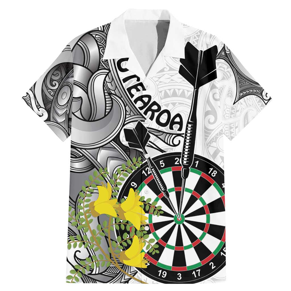 Personalised New Zealand Darts Family Matching Mermaid Dress and Hawaiian Shirt Kowhai Floral with Maori Tattoo LT9 Dad's Shirt - Short Sleeve Black - Polynesian Pride
