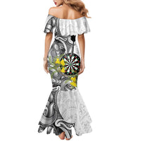 Personalised New Zealand Darts Family Matching Mermaid Dress and Hawaiian Shirt Kowhai Floral with Maori Tattoo LT9 - Polynesian Pride