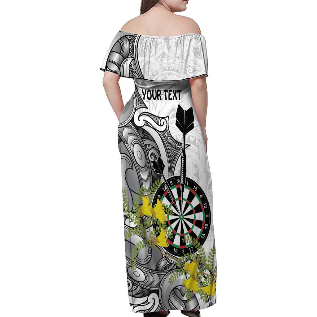 Personalised New Zealand Darts Family Matching Off Shoulder Maxi Dress and Hawaiian Shirt Kowhai Floral with Maori Tattoo LT9 - Polynesian Pride