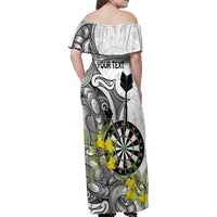 Personalised New Zealand Darts Family Matching Off Shoulder Maxi Dress and Hawaiian Shirt Kowhai Floral with Maori Tattoo LT9 - Polynesian Pride