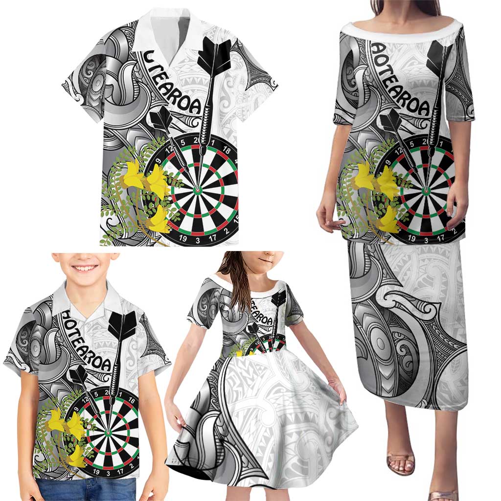 Personalised New Zealand Darts Family Matching Puletasi and Hawaiian Shirt Kowhai Floral with Maori Tattoo LT9 - Polynesian Pride