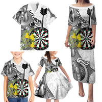 Personalised New Zealand Darts Family Matching Puletasi and Hawaiian Shirt Kowhai Floral with Maori Tattoo LT9 - Polynesian Pride