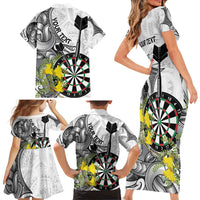 Personalised New Zealand Darts Family Matching Short Sleeve Bodycon Dress and Hawaiian Shirt Kowhai Floral with Maori Tattoo LT9 - Polynesian Pride