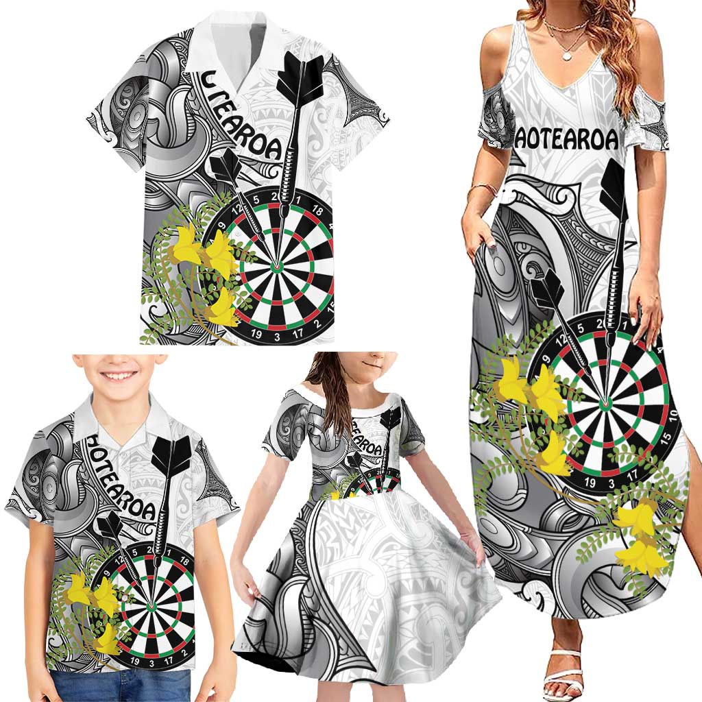 Personalised New Zealand Darts Family Matching Summer Maxi Dress and Hawaiian Shirt Kowhai Floral with Maori Tattoo LT9 - Polynesian Pride
