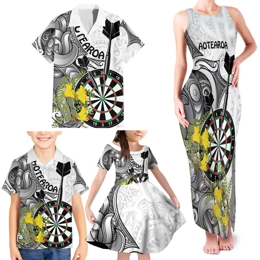 Personalised New Zealand Darts Family Matching Tank Maxi Dress and Hawaiian Shirt Kowhai Floral with Maori Tattoo LT9 - Polynesian Pride