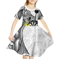 Personalised New Zealand Darts Kid Short Sleeve Dress Kowhai Floral with Maori Tattoo LT9 - Polynesian Pride