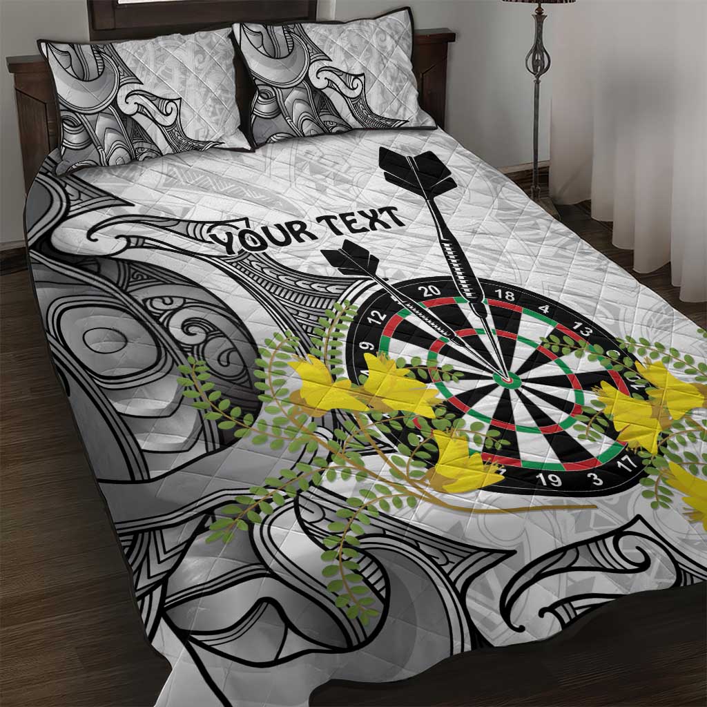 Personalised New Zealand Darts Quilt Bed Set Kowhai Floral with Maori Tattoo LT9 Black - Polynesian Pride
